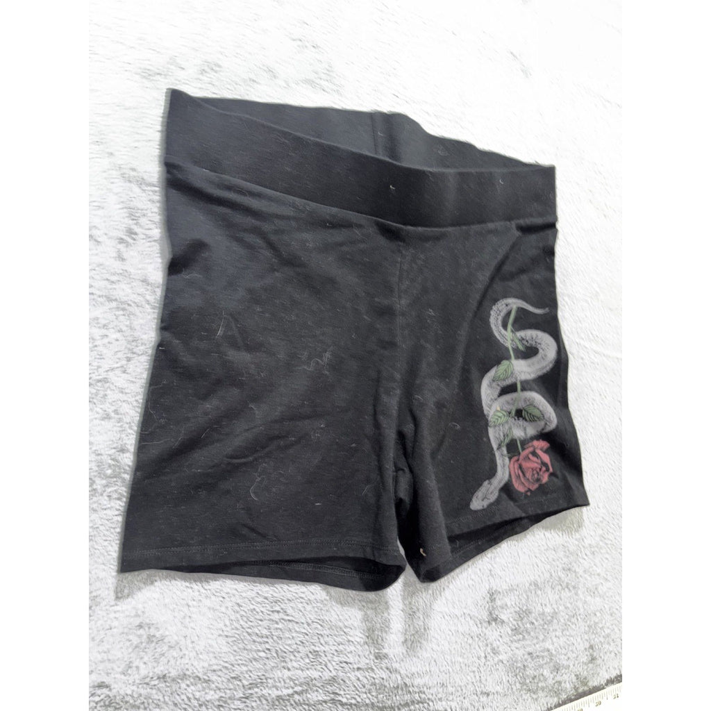 Nightfall by Torrid Womens 1 Black Snake Rose Graphic Bike Shorts Gothic