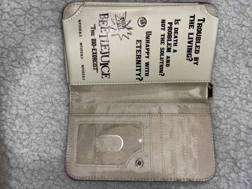 Beetlejuice Handbook for the Recently Deceased Burgundy Zip Wallet OS Wristlet