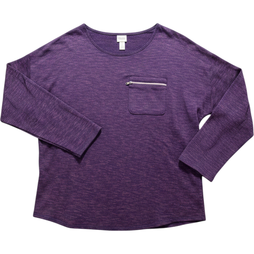 Chicos Weekend Zipper Pocket Top Womens 3 Purple Long Sleeve Casual Shirt
