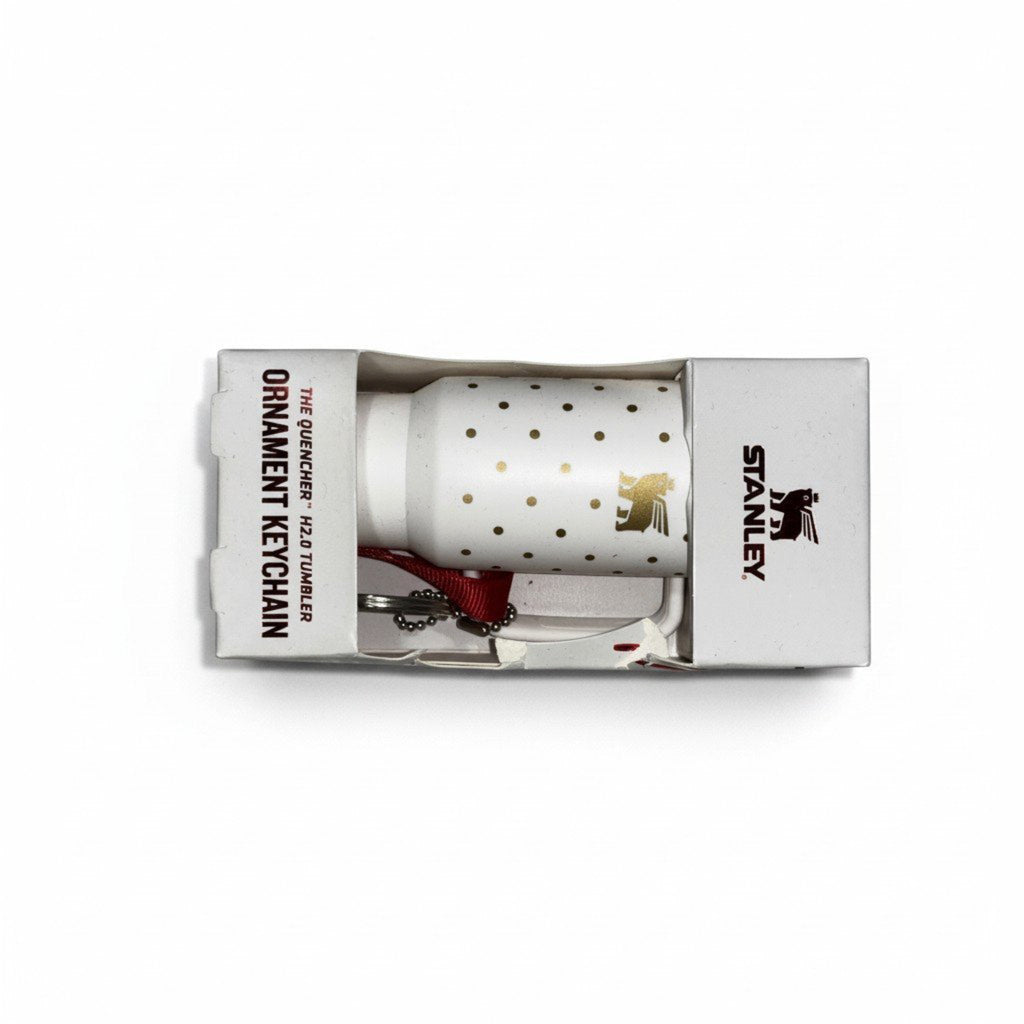 Stanley Quencher H2.0 Tumbler Ornament Keychain OS White Gold Dots Holiday NIB