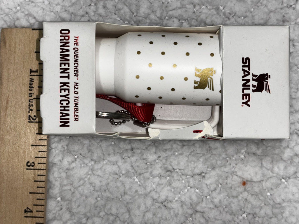 Stanley Quencher H2.0 Tumbler Ornament Keychain OS White Gold Dots Holiday NIB