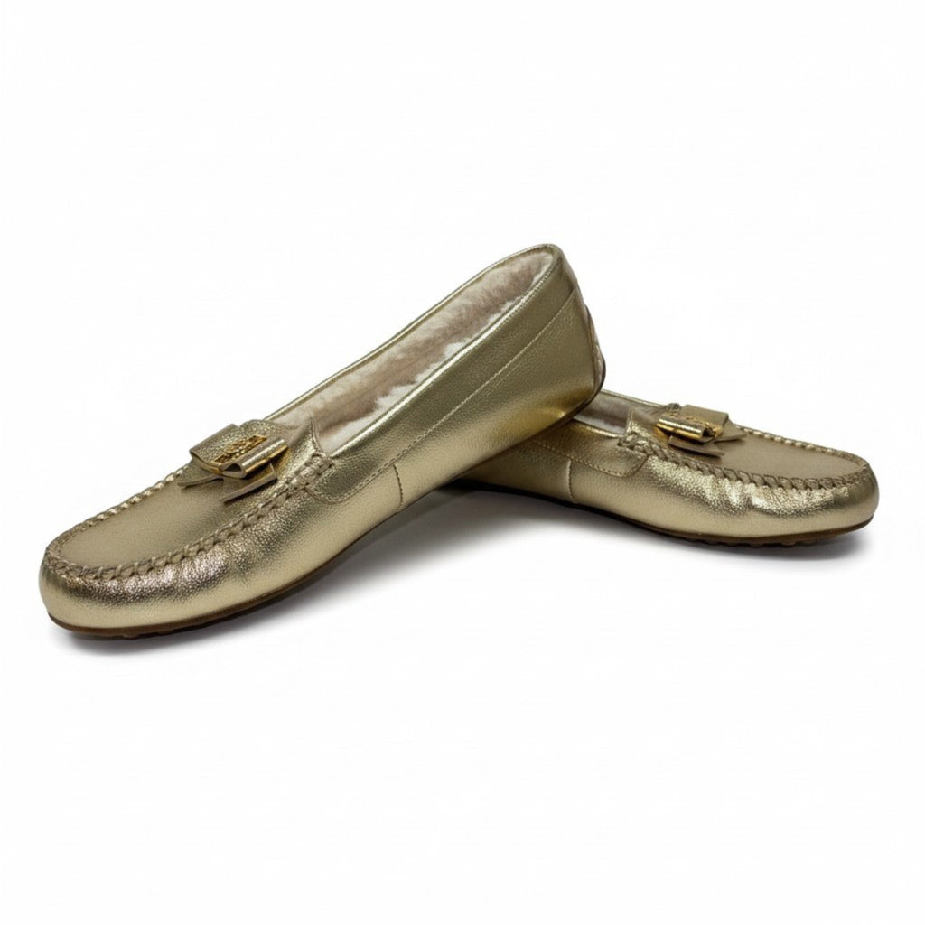 Michael Kors Womens 8.5 Gold Moccasin Loafers Faux Shearling Cozy Preppy