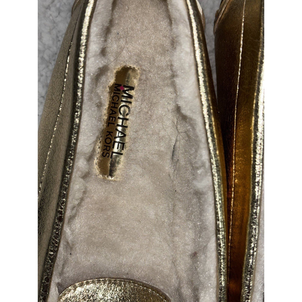 Michael Kors Womens 8.5 Gold Moccasin Loafers Faux Shearling Cozy Preppy