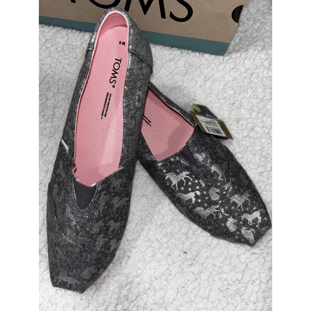 TOMS Womens 9 Drizzle Grey Foil Unicorns Alpargata Slip On Shoes NWT