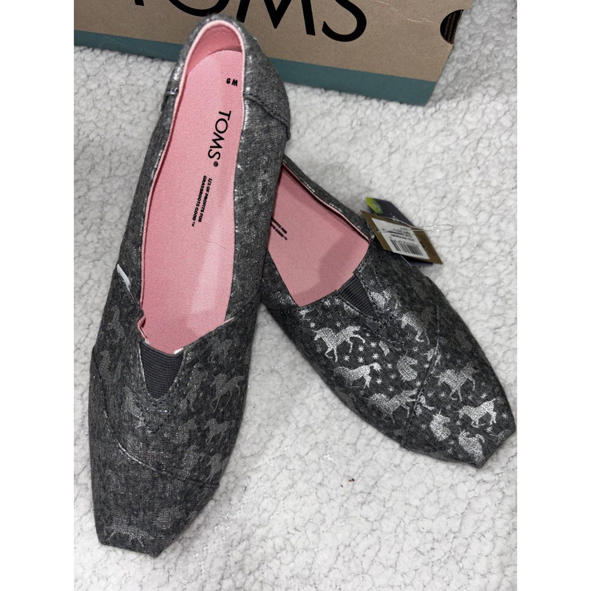 TOMS Womens 9 Drizzle Grey Foil Unicorns Alpargata Slip On Shoes NWT