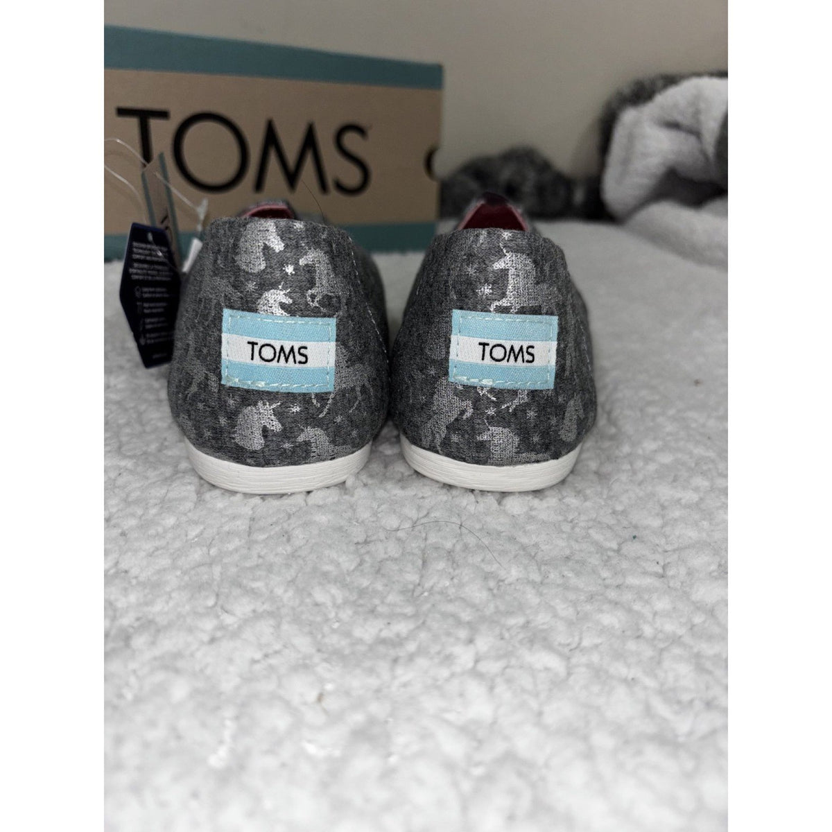 TOMS Womens 9 Drizzle Grey Foil Unicorns Alpargata Slip On Shoes NWT