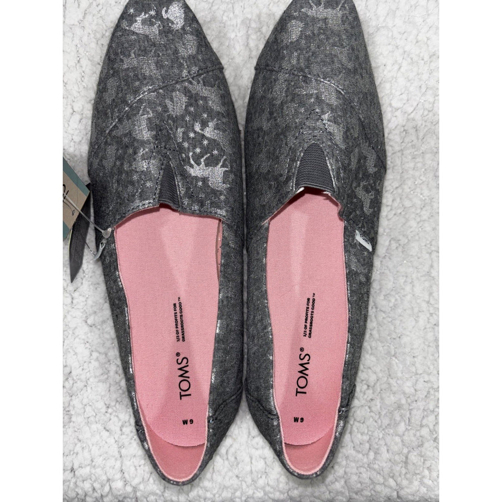 TOMS Womens 9 Drizzle Grey Foil Unicorns Alpargata Slip On Shoes NWT