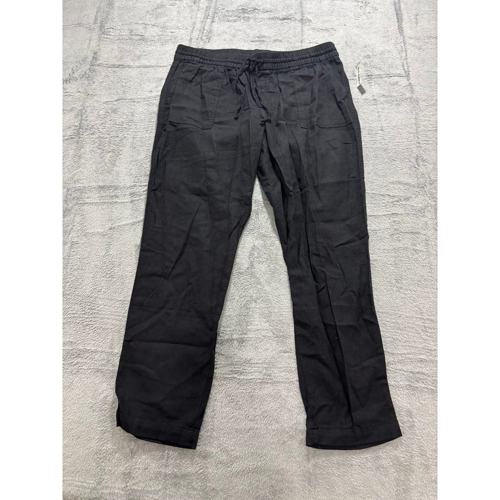 Old Navy L Tall Black Womens Linen Blend Pants Casual Boho Cozy Wide Leg