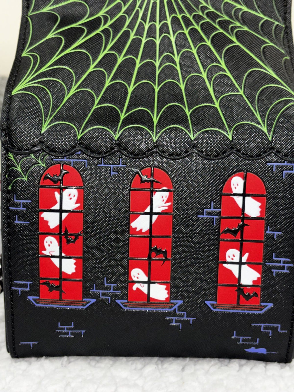 NWT Fine By Me Haunted House Crossbody Bag OS Black Halloween Spider Web