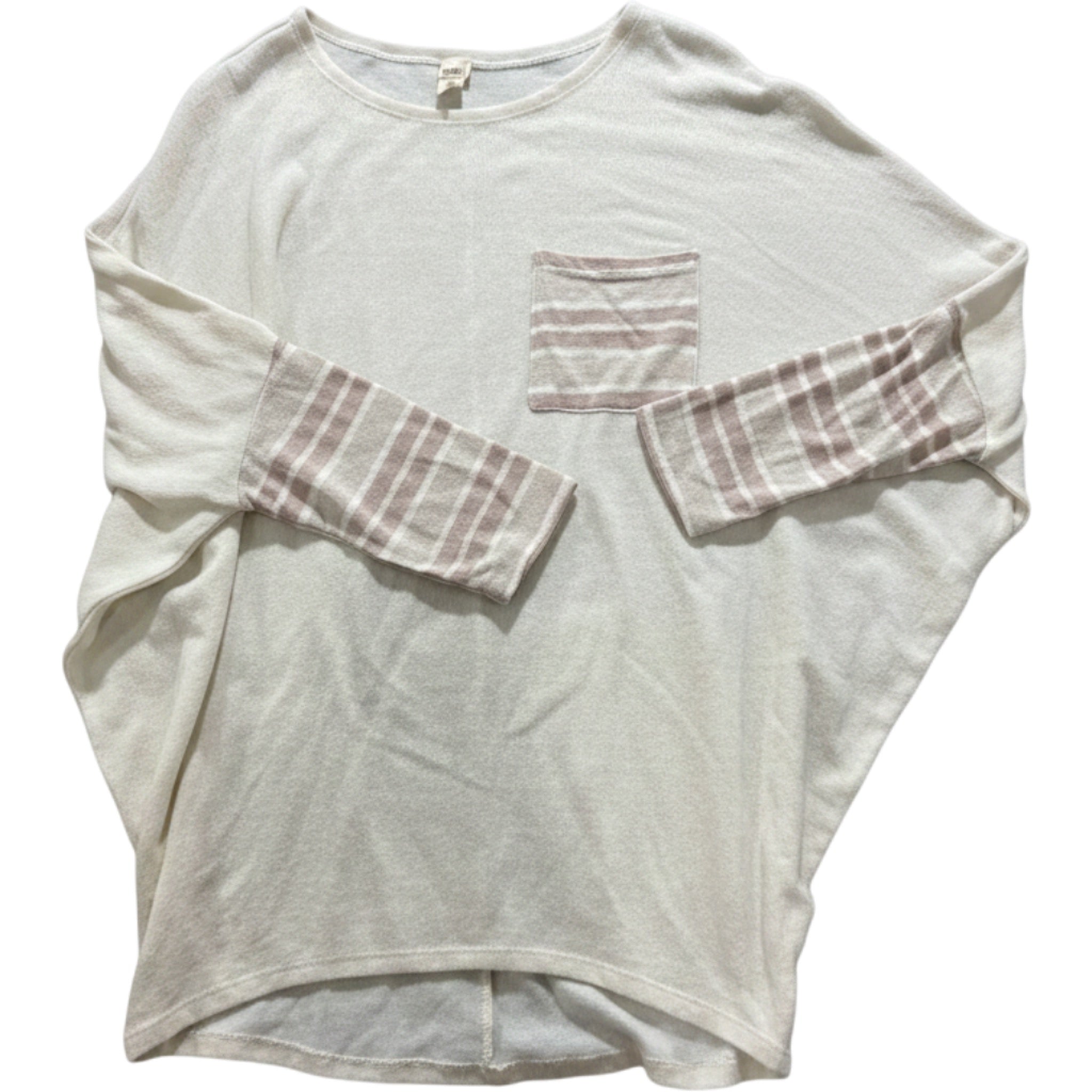 Lazy Sundays Pocket Tee Womens S Ivory Stripe Sleeve Lightweight Casual Top
