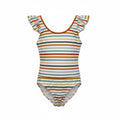 Girls Reversible One Piece Swimsuit Stripes Beach Print Ruffle Size Not Tagged