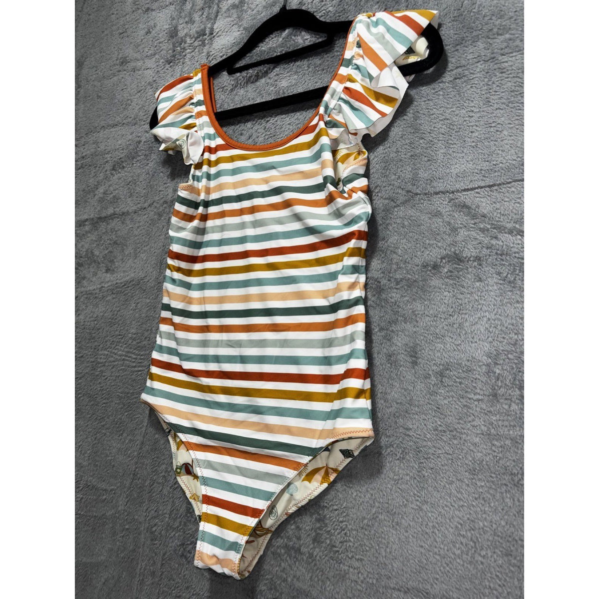 Girls Reversible One Piece Swimsuit Stripes Beach Print Ruffle Size Not Tagged