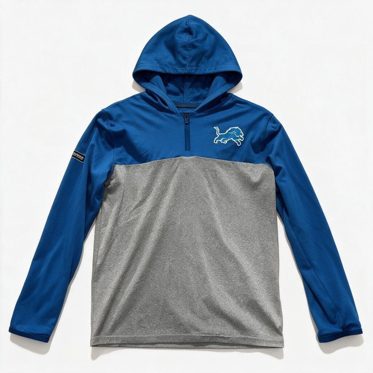Under Armour Youth YL Blue Gray Detroit Lions Quarter Zip Hoodie Athletic