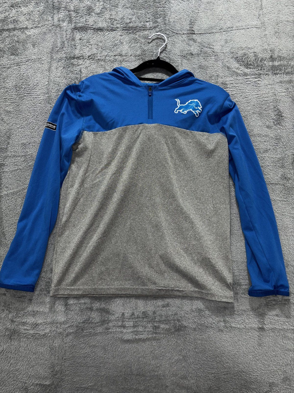 Under Armour Youth YL Blue Gray Detroit Lions Quarter Zip Hoodie Athletic