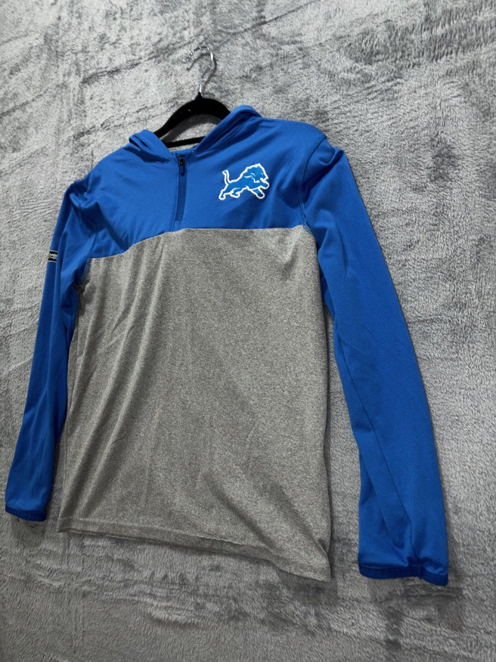 Under Armour Youth YL Blue Gray Detroit Lions Quarter Zip Hoodie Athletic