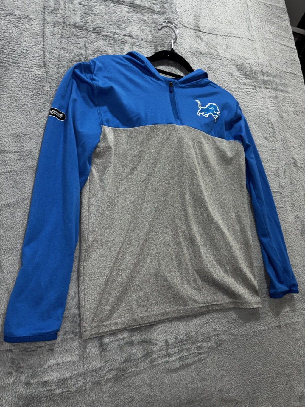 Under Armour Youth YL Blue Gray Detroit Lions Quarter Zip Hoodie Athletic