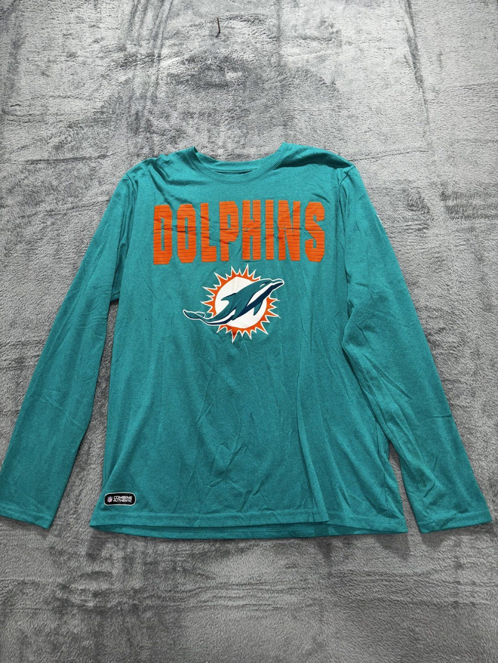 NFL Team Apparel Mens L Teal Miami Dolphins Long Sleeve Tee Casual Sporty