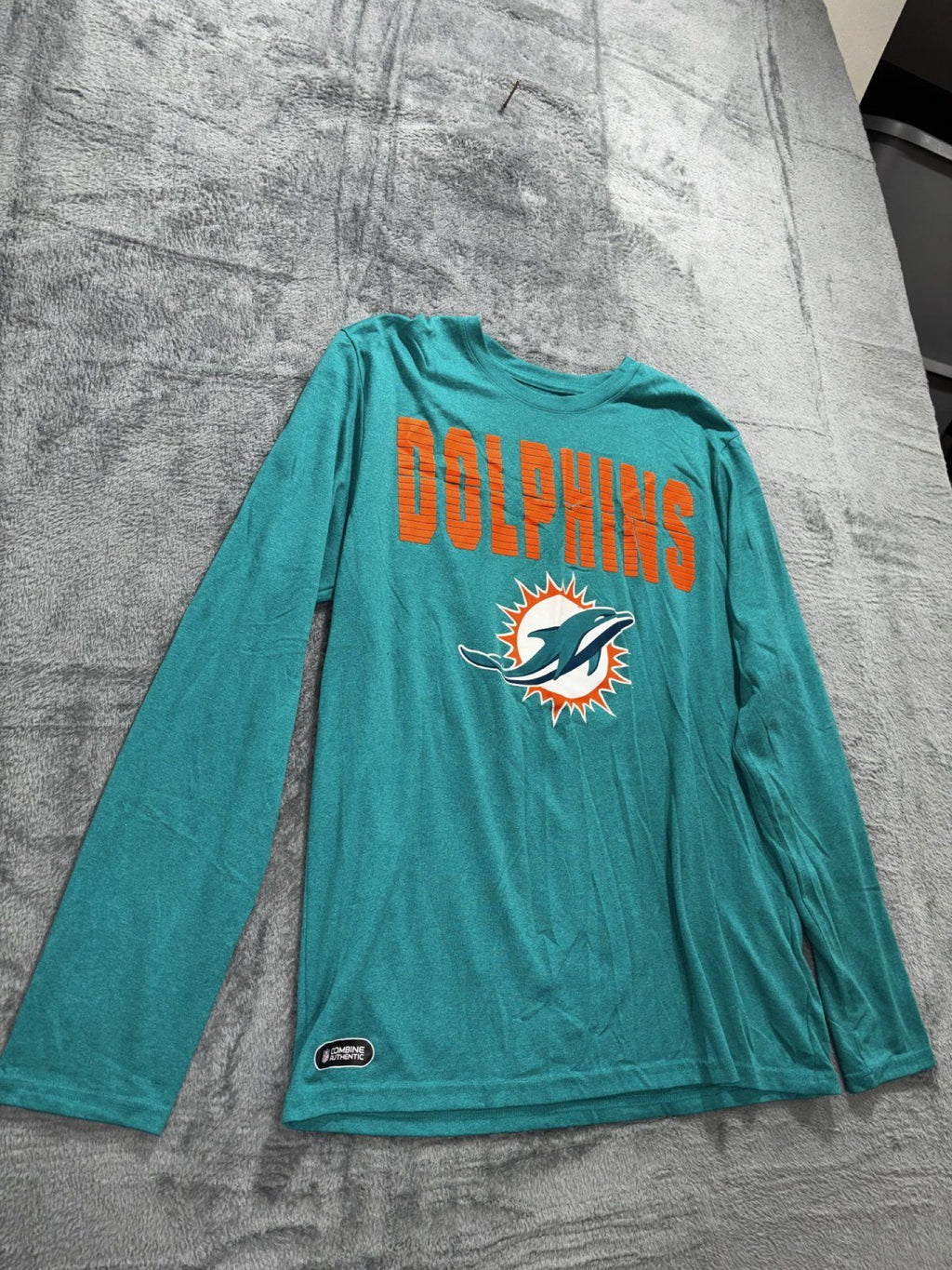 NFL Team Apparel Mens L Teal Miami Dolphins Long Sleeve Tee Casual Sporty