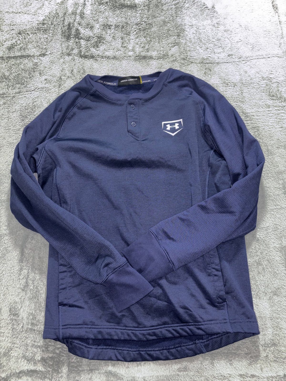 Under Armour Mens SM/P Navy Henley Long Sleeve Loose Fit Athletic Casual
