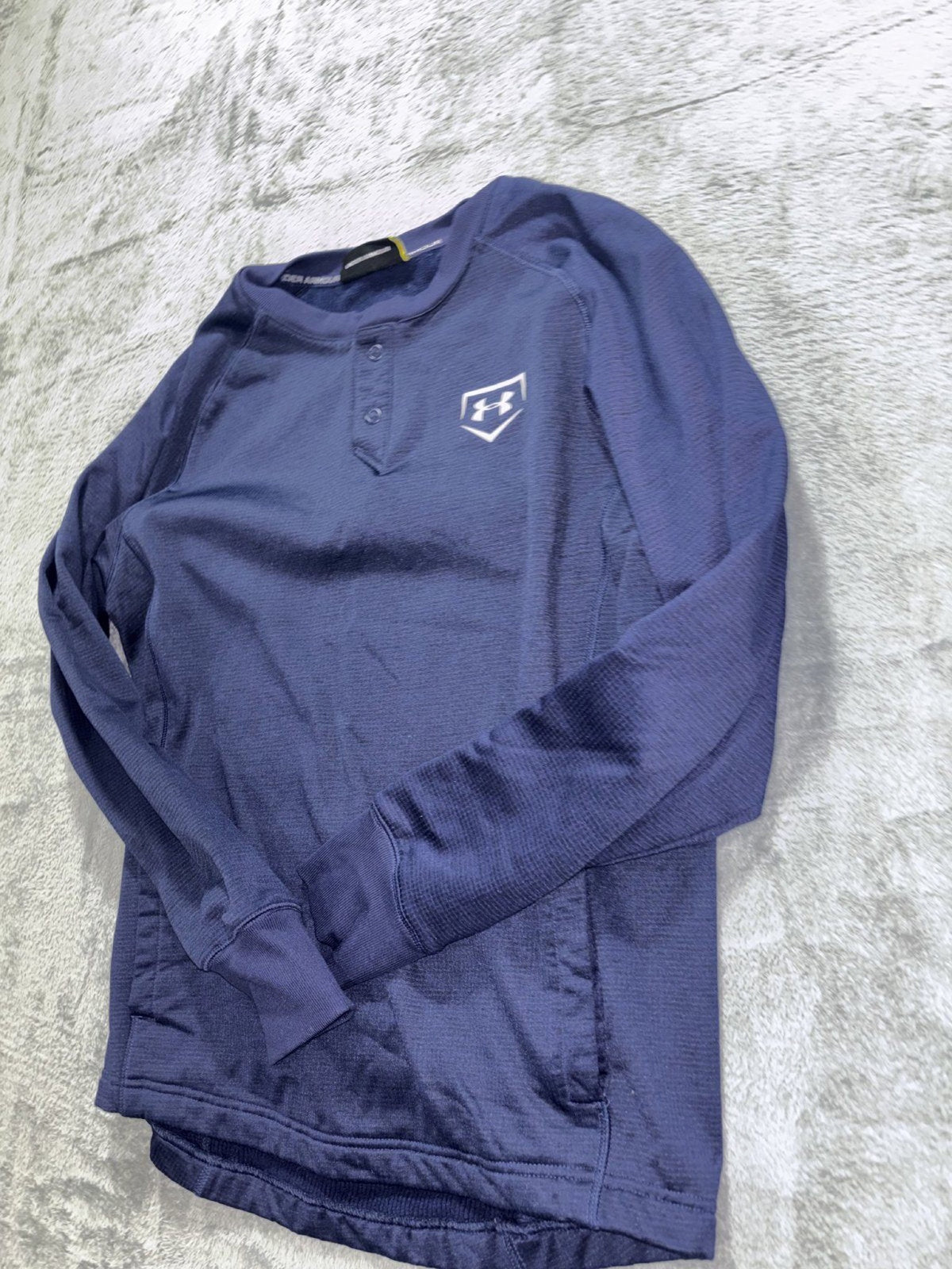 Under Armour Mens SM/P Navy Henley Long Sleeve Loose Fit Athletic Casual