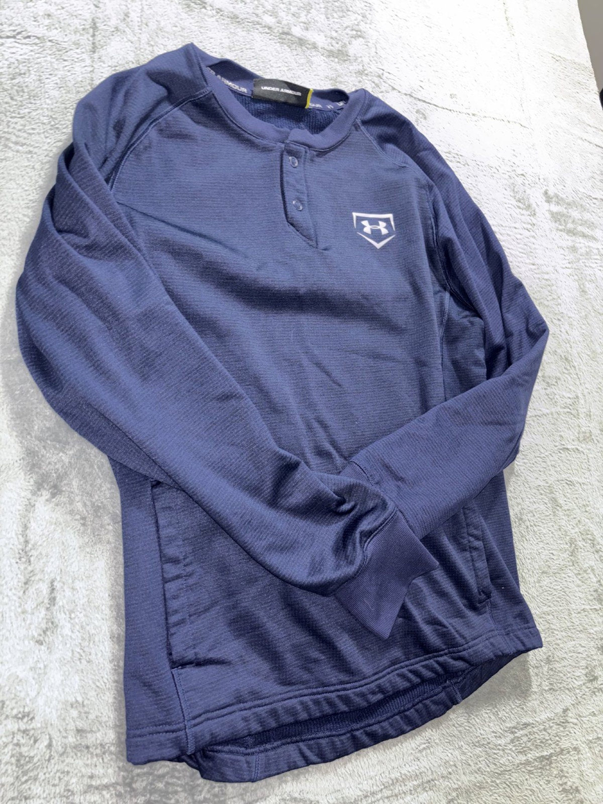 Under Armour Mens SM/P Navy Henley Long Sleeve Loose Fit Athletic Casual