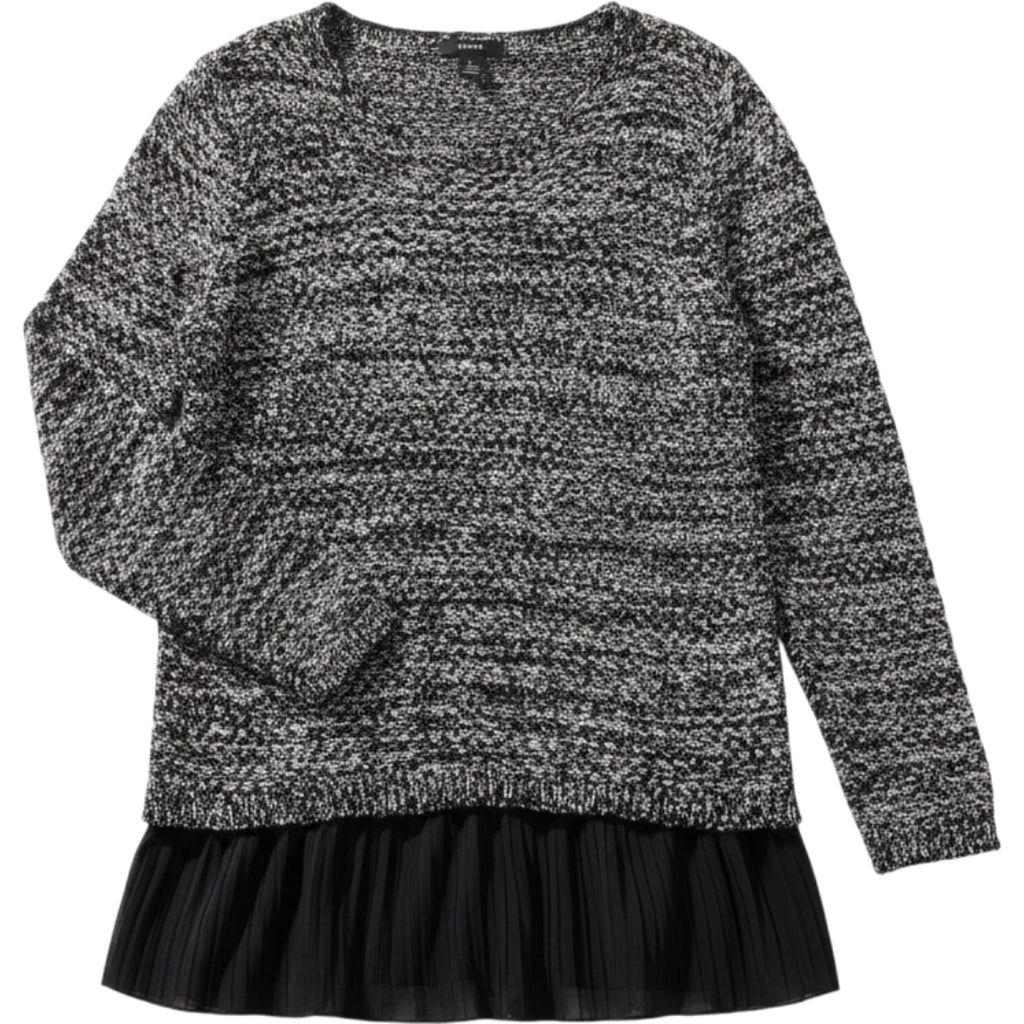 Alfani Sweater Womens XL Black White Marled Knit Chiffon Hem Layered Top
