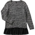 Alfani Sweater Womens XL Black White Marled Knit Chiffon Hem Layered Top
