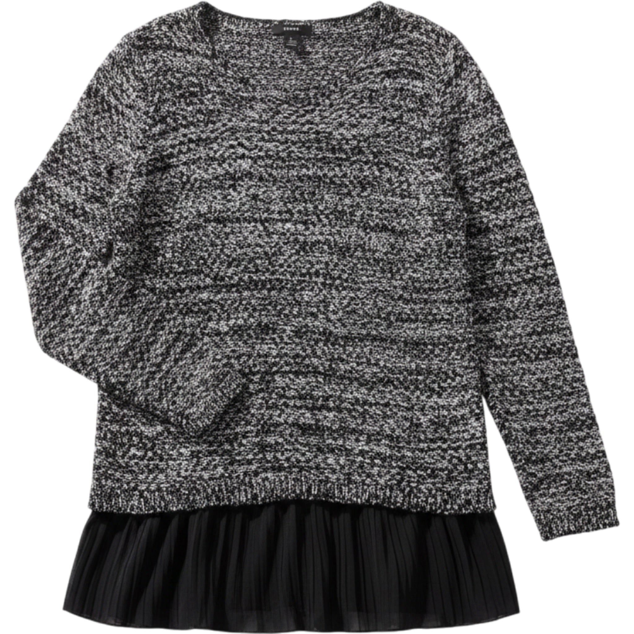 Alfani Sweater Womens XL Black White Marled Knit Chiffon Hem Layered Top