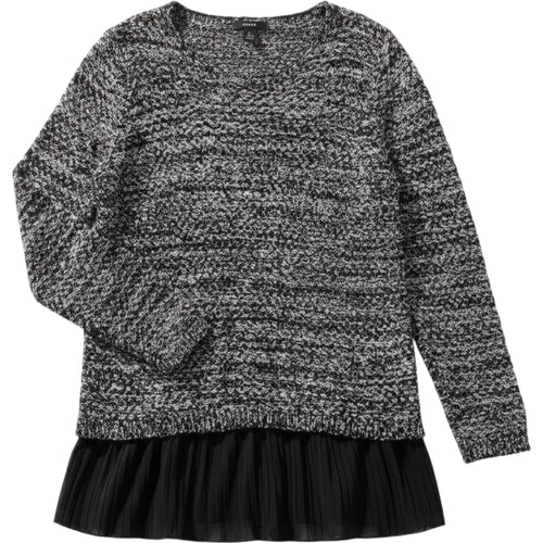 Alfani Sweater Womens XL Black White Marled Knit Chiffon Hem Layered Top