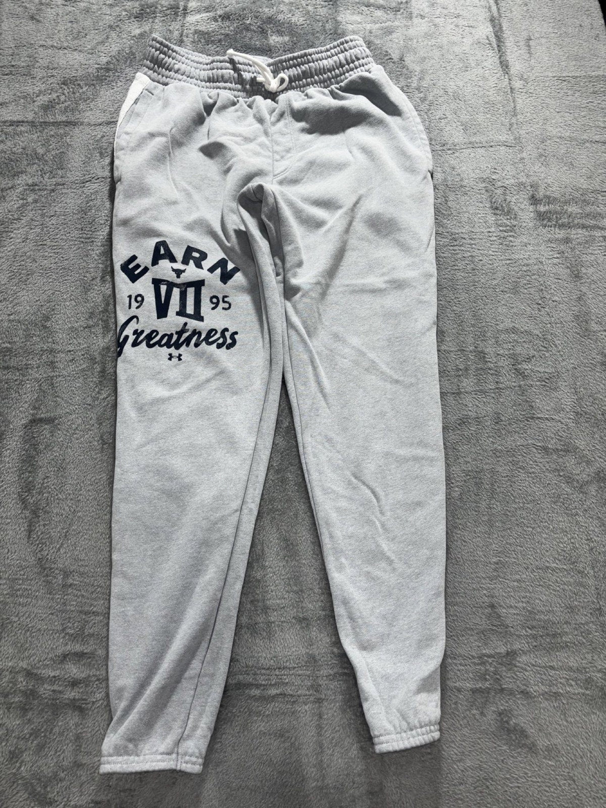Under Armour Project Rock Mens MD/M/M Gray Earn Greatness Joggers Athleisure