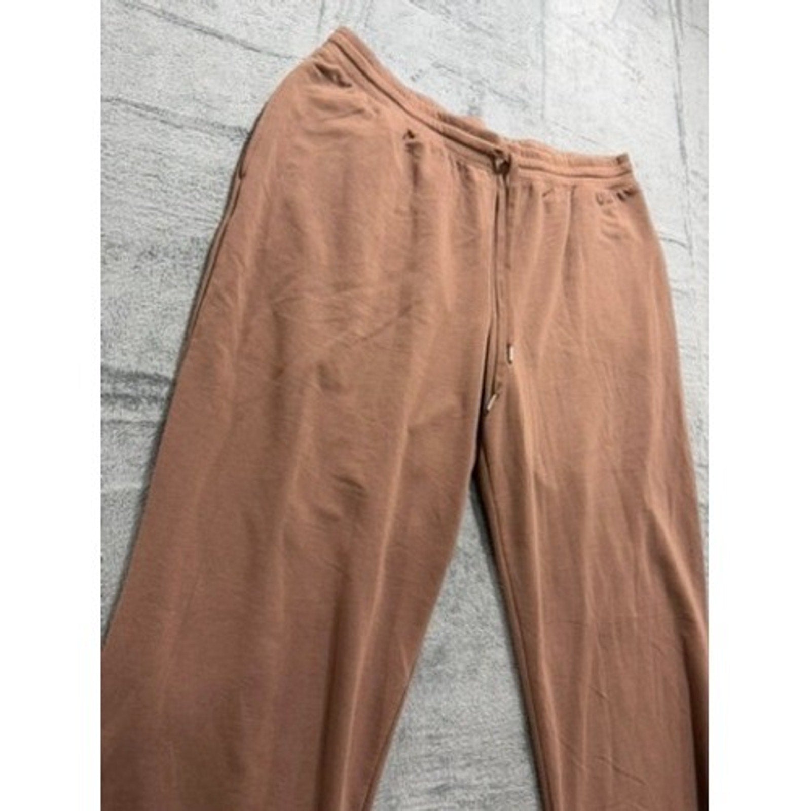 Joyspun Womens XL Brown Wide Leg Lounge Pants Drawstring Pockets Cropped Relaxed
