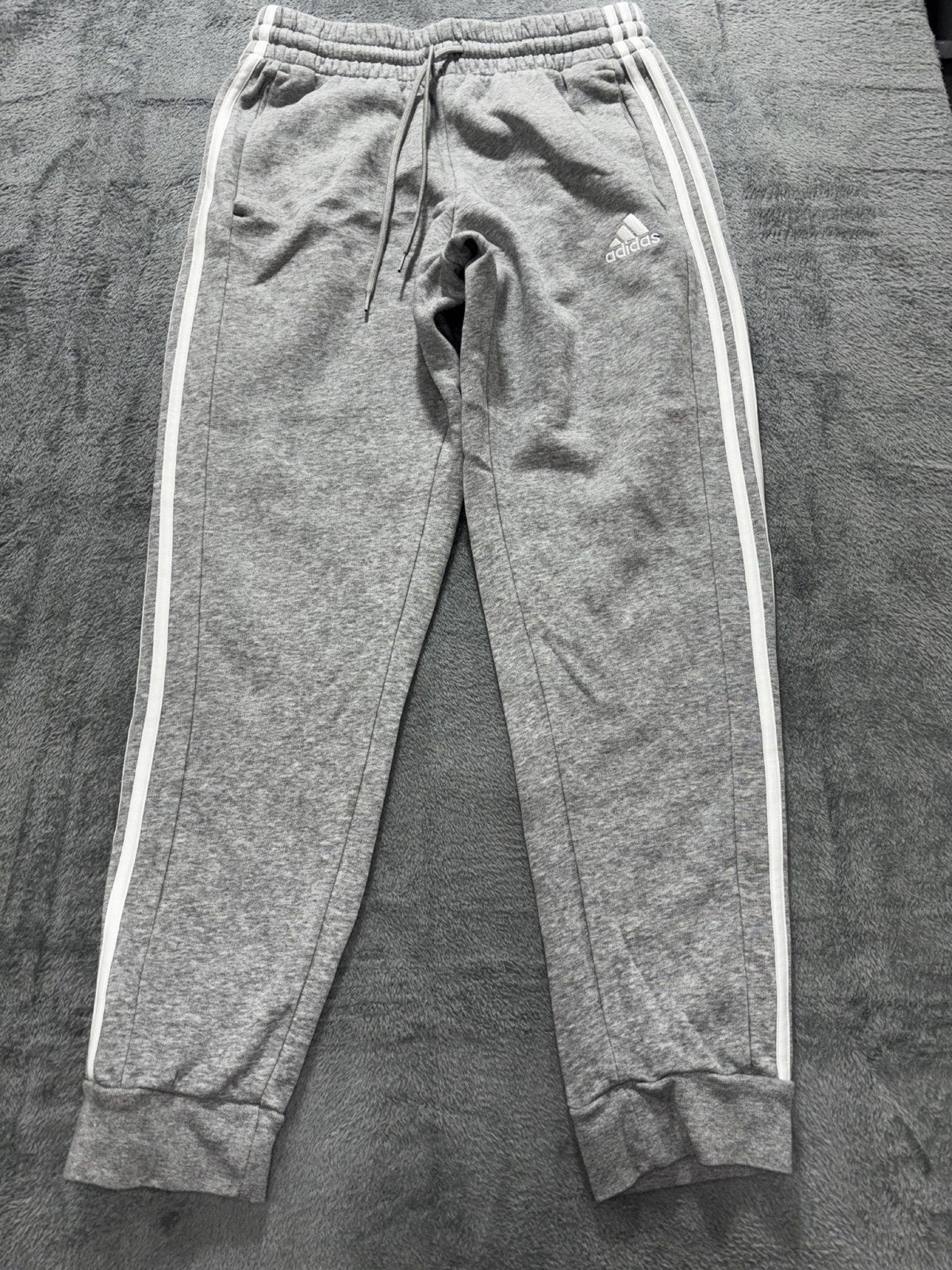 Adidas Mens M Heather Gray Three Stripe Jogger Sweatpants Athleisure