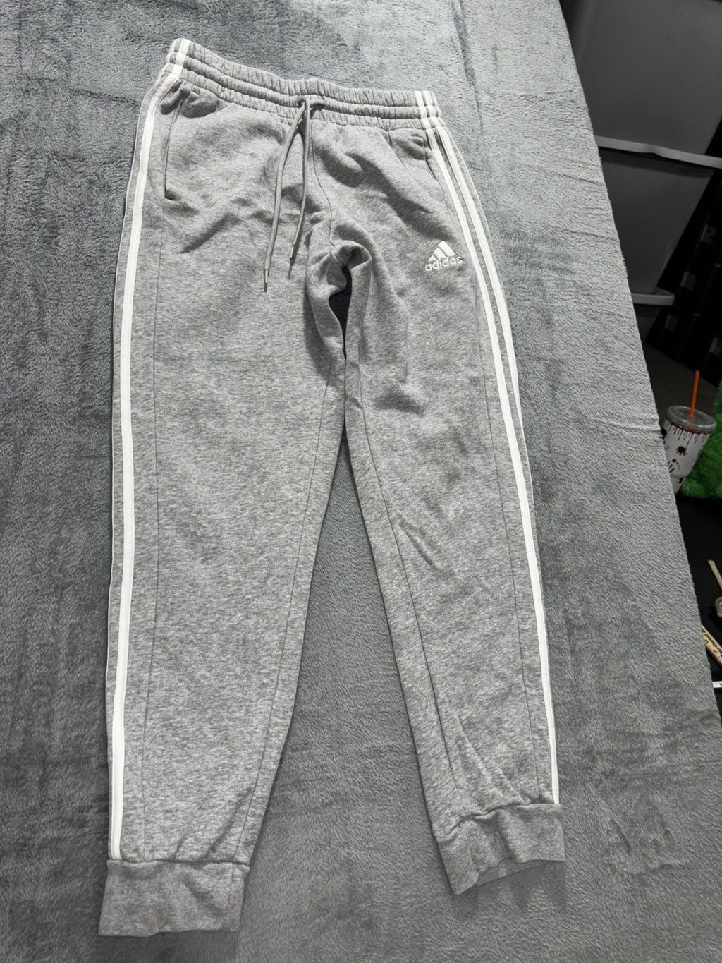 Adidas Mens M Heather Gray Three Stripe Jogger Sweatpants Athleisure