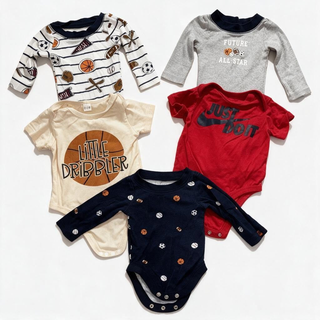 Nike Baby Boys 0-3M 5 Piece Bundle Sports Bodysuits Red Gray Navy Cream