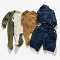 Old Navy Baby 0-3M 5 Piece Bundle Denim Overalls Footies Mustard Olive Oat