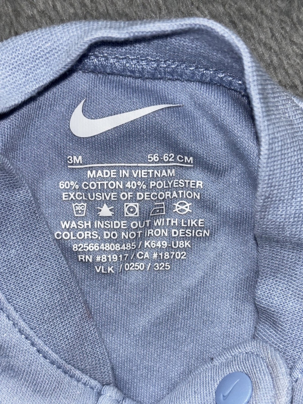 Nike Baby 3M 5 Piece Bundle Rompers Bodysuit Blue Gray Cream