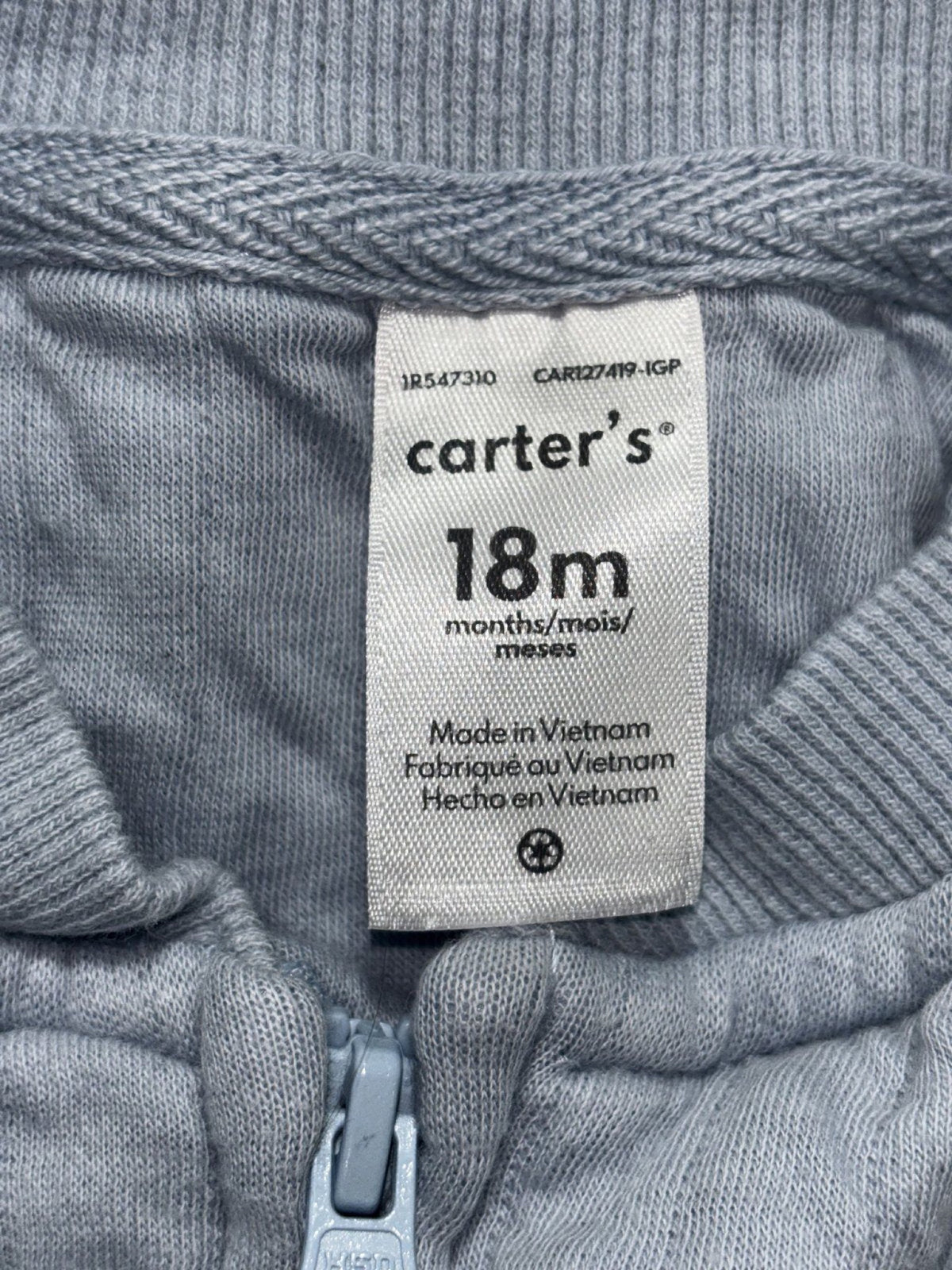 Carter's Baby 18M 4 Piece Bundle Quilted Romper Fleece Jacket Pants Blue Olive