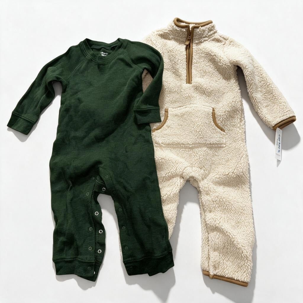 Carter's Baby 24M 2 Piece Bundle Rompers Cream Sherpa Green Thermal