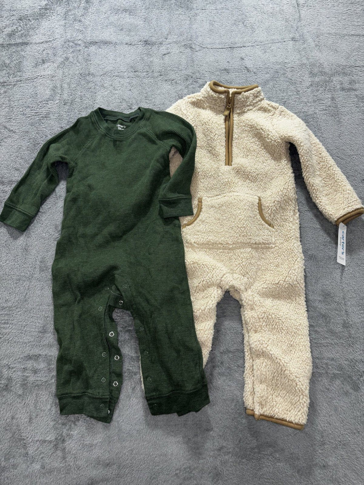 Carter's Baby 24M 2 Piece Bundle Rompers Cream Sherpa Green Thermal