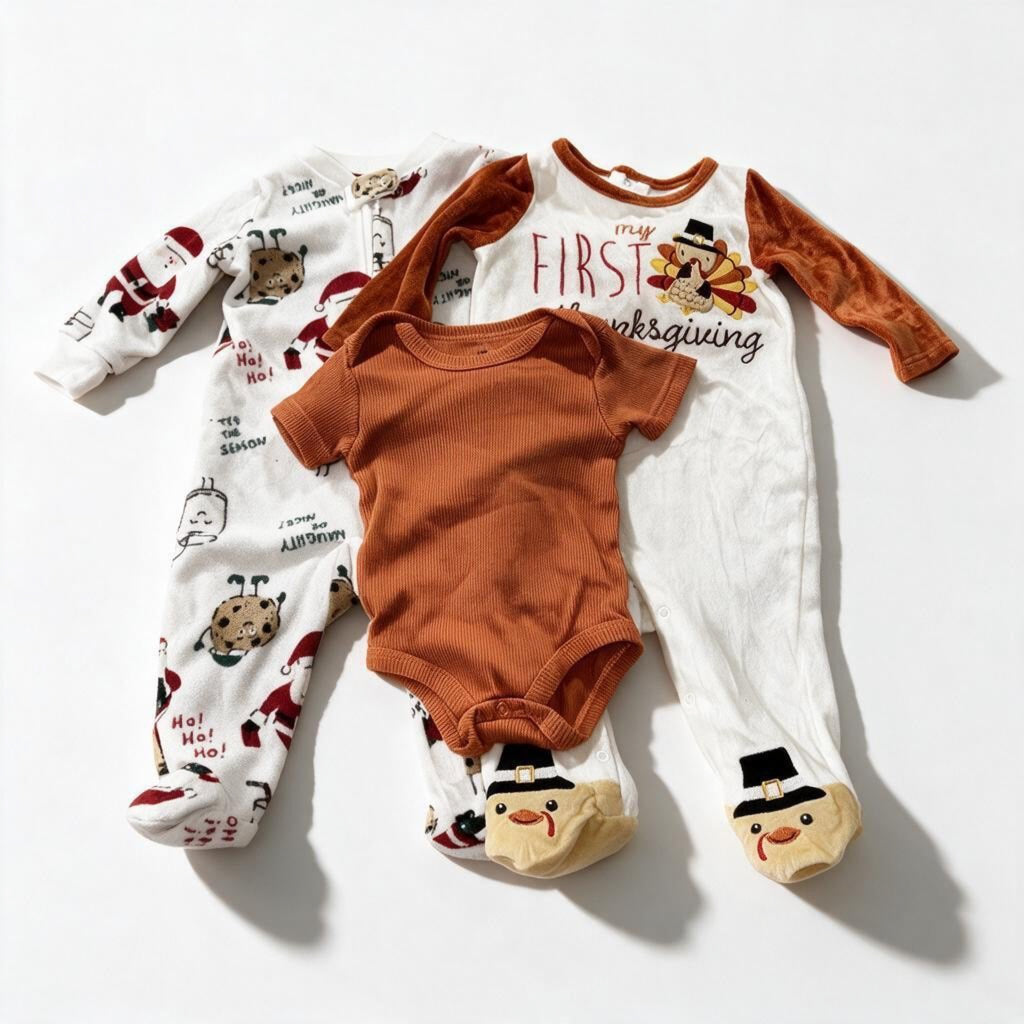 Carter's Baby 6M 3 Piece Bundle Holiday Sleepers Bodysuit Thanksgiving Christmas