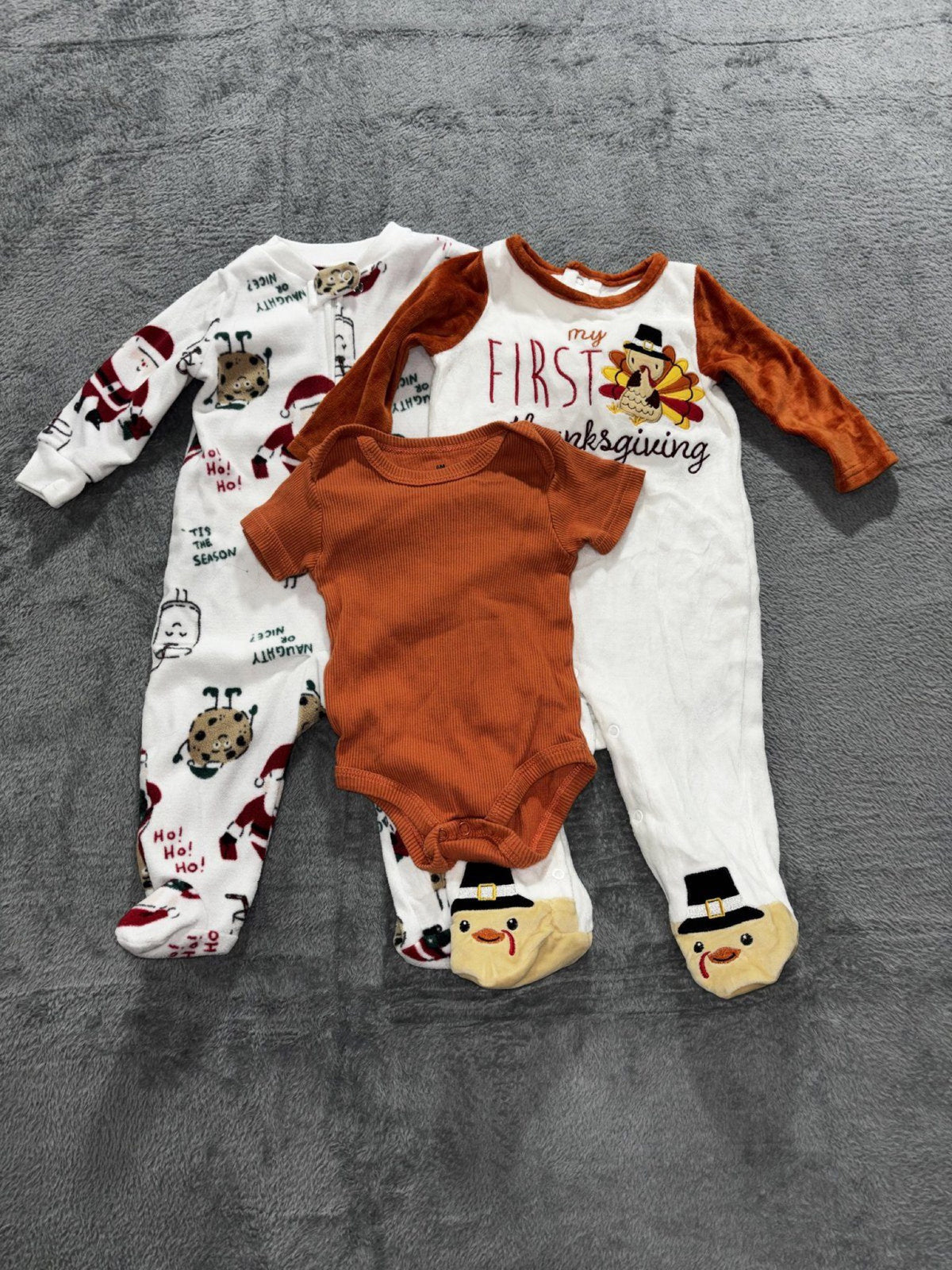 Carter's Baby 6M 3 Piece Bundle Holiday Sleepers Bodysuit Thanksgiving Christmas
