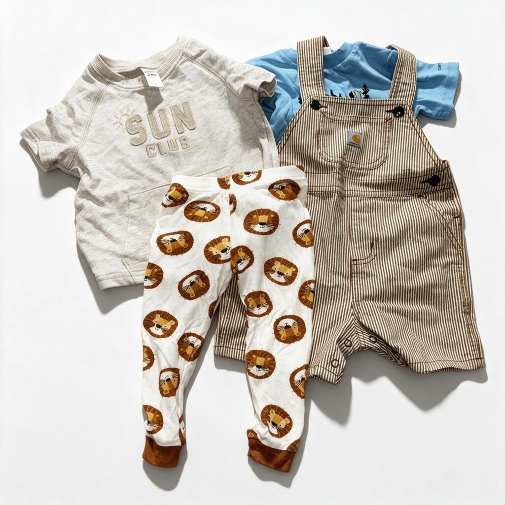 Carhartt Carter's Baby 24M 4 Piece Bundle Striped Overalls Tee Lion Print Pants