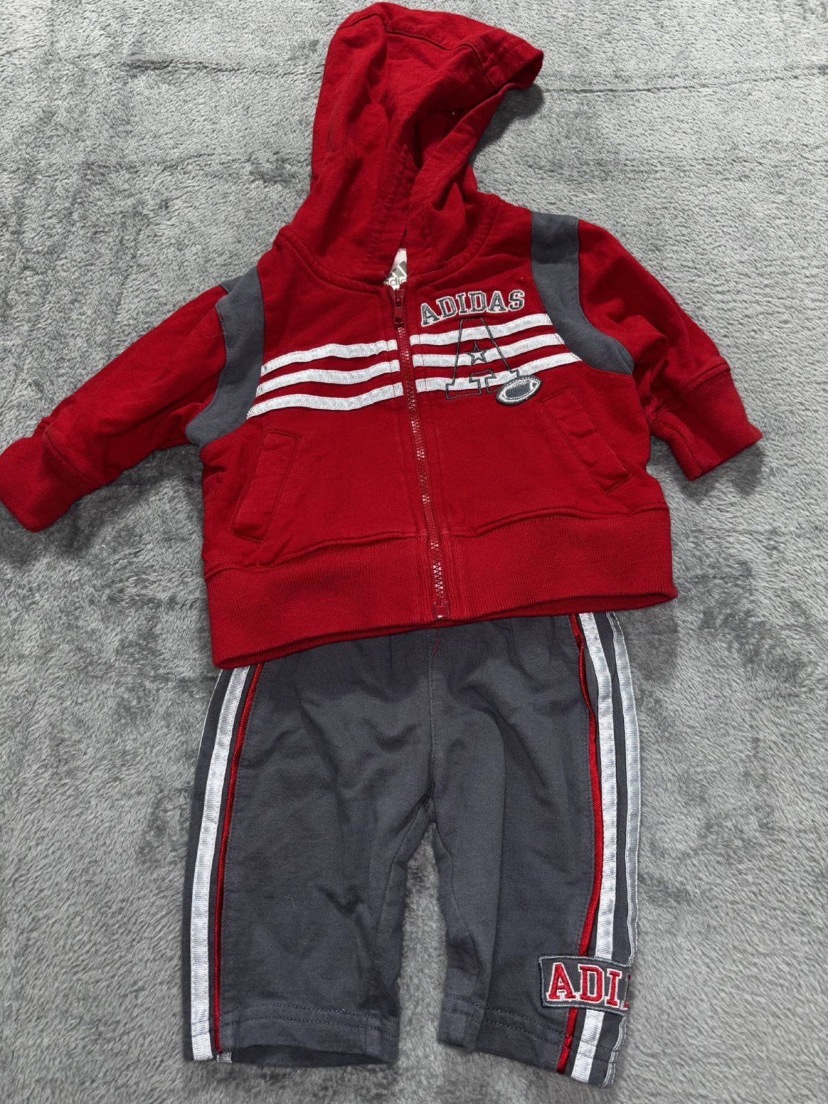 Nike Adidas Baby 3M 4 Piece Bundle Navy Rompers Red Hoodie Gray Pants
