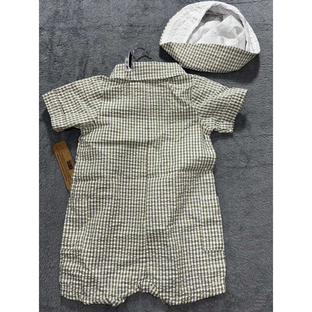 Carter's Liam & James Baby 12M Bundle Football Bodysuit Pants Gingham Romper Cap