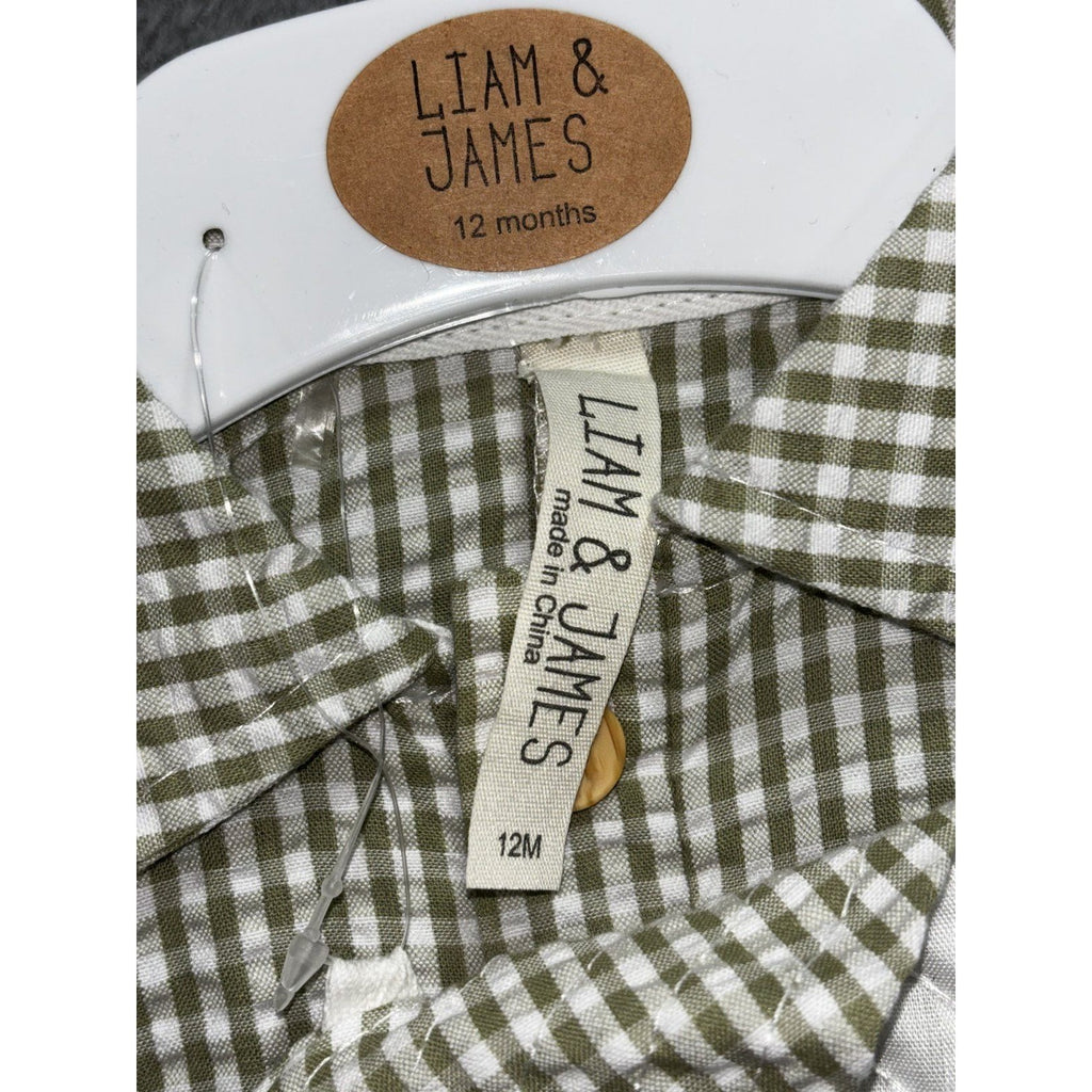 Carter's Liam & James Baby 12M Bundle Football Bodysuit Pants Gingham Romper Cap