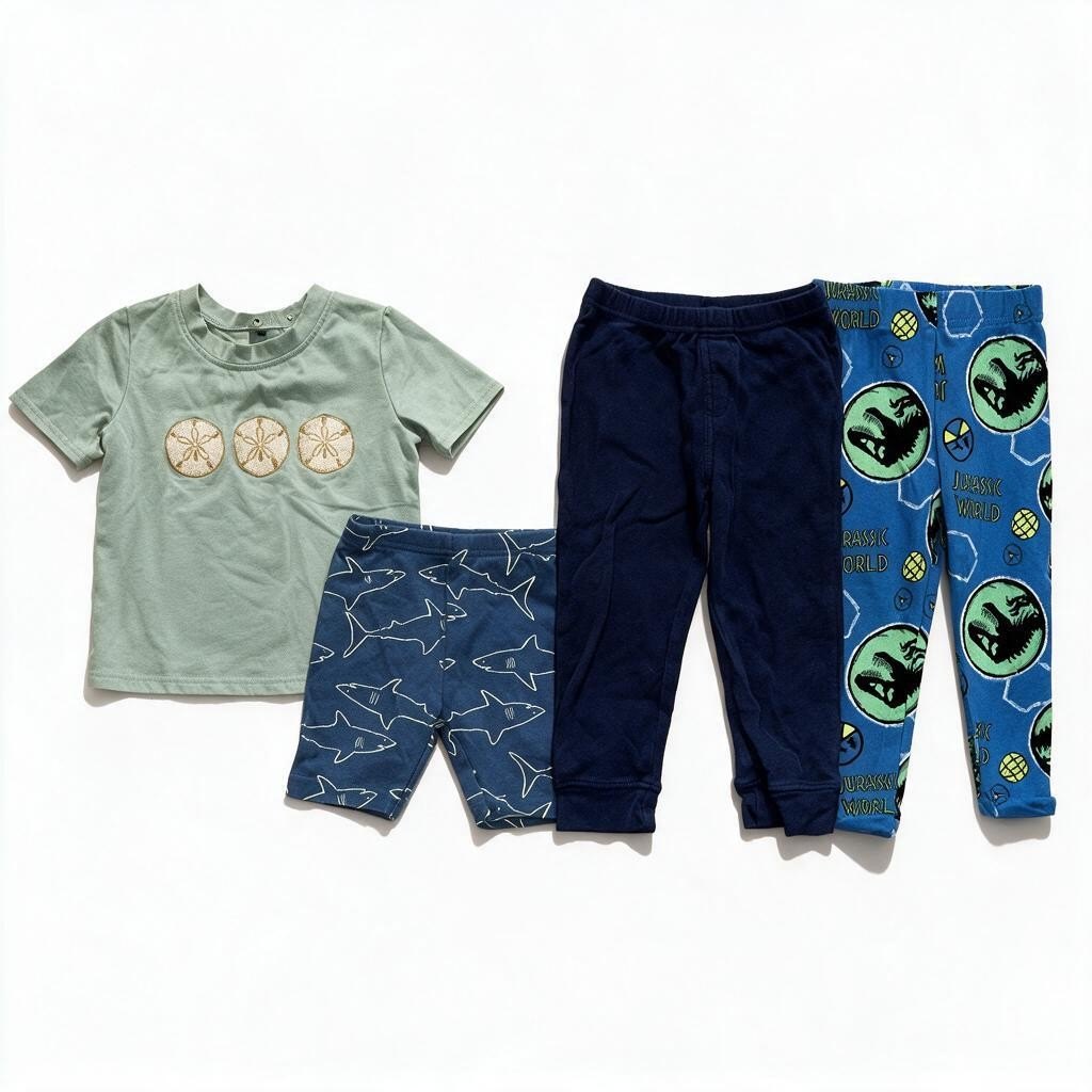 Carter's Abby & Erie Toddler 2T Bundle Shark Shorts Sand Dollar Tee Dino Pants