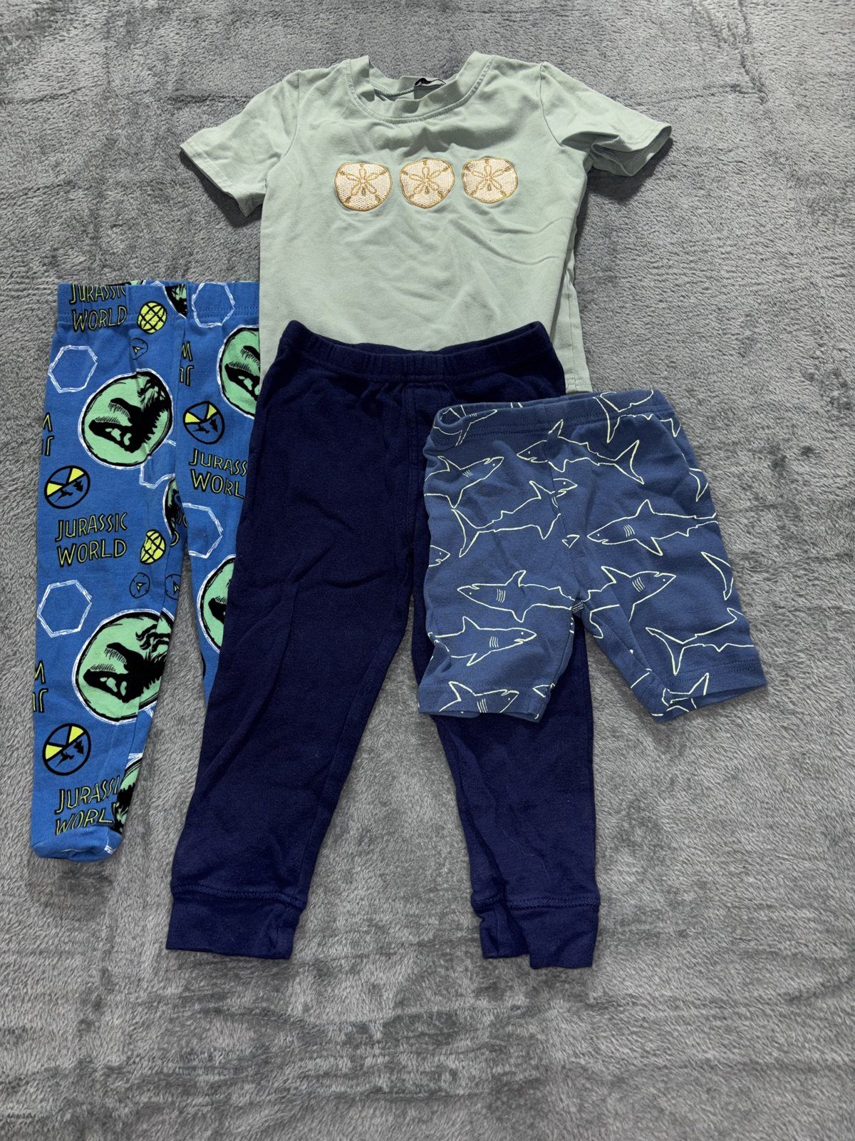 Carter's Abby & Erie Toddler 2T Bundle Shark Shorts Sand Dollar Tee Dino Pants