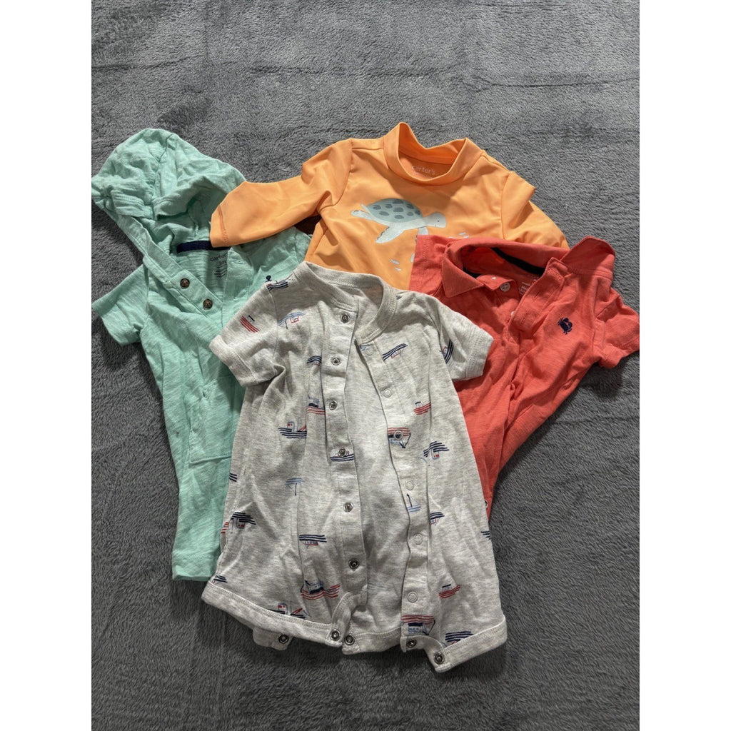 Carter's Baby 3M 4 Piece Bundle Rompers Rash Guard Sea Turtle Mint Gray Coral