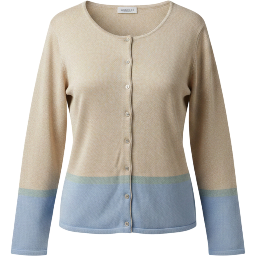 Van Heusen Cardigan Womens XL Beige Blue Colorblock Button Front Sweater
