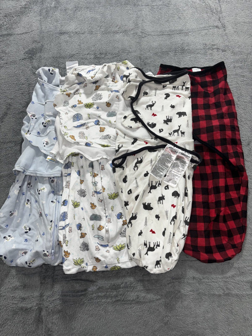 Halo Baby Sizes S to M/L 3-6M 4 Piece Swaddles Sleep Sacks Disney Puppy Plaid